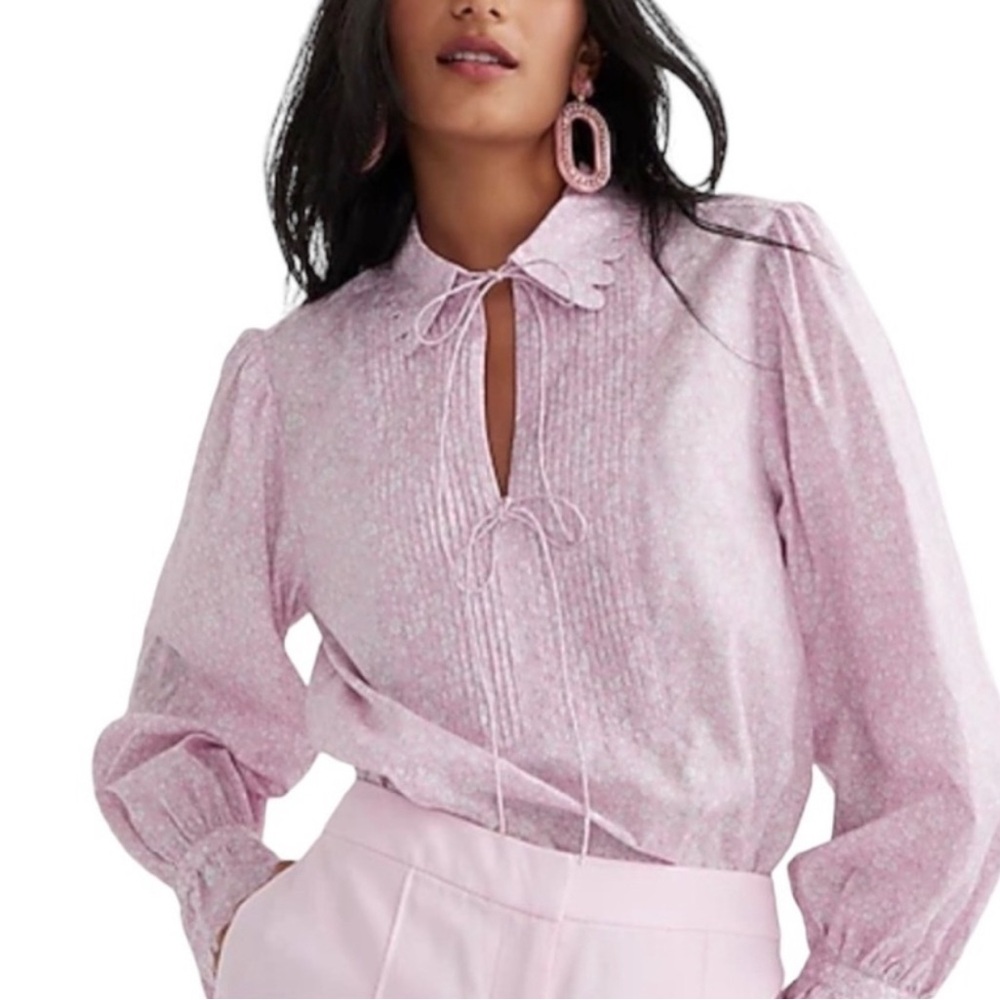 J Crew Liberty Scallop Poplin Popver Top Flower Market Pink Floral Women's XS